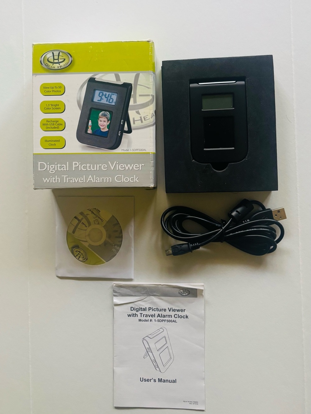 Digital Picture Viewer Travel Alarm Clock - Black